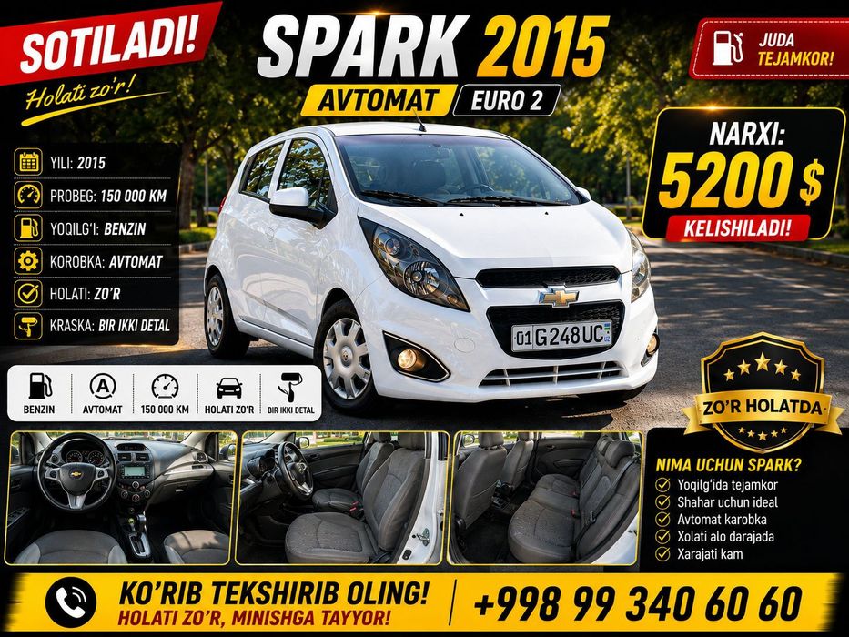 Chevrolet | Spark 2015| Euro2 sotiladi