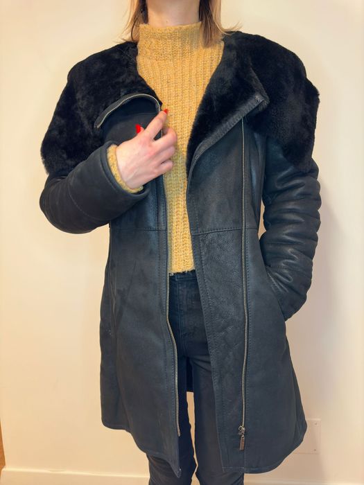 Cojoc din piele și blană naturală de miel merinos XS/34