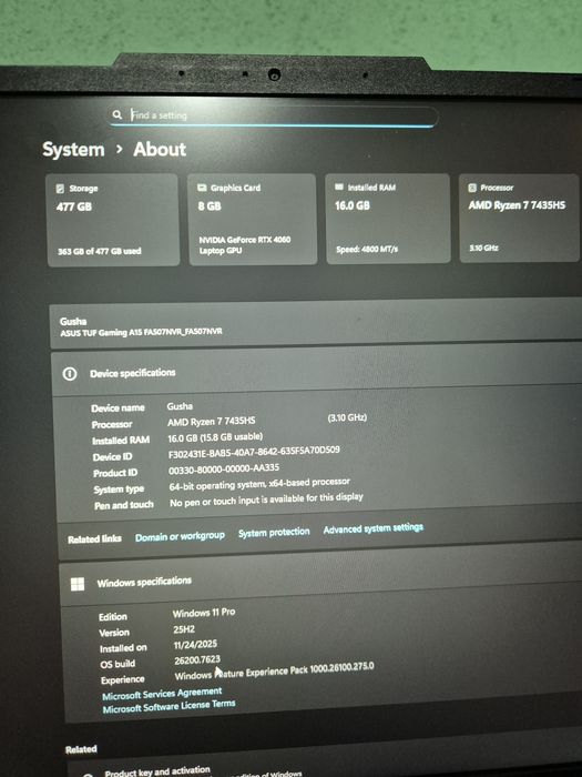ASUS TUF A15 ryzen 7 4060 RTX