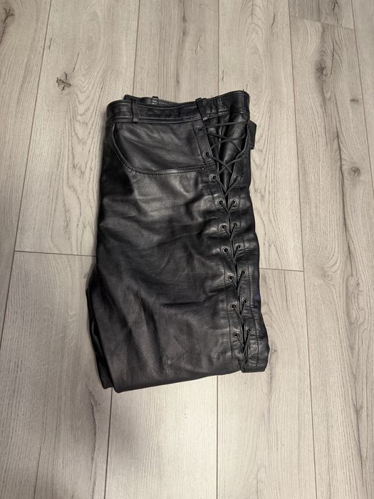 Pantalon moto piele chopper cu snur lateral