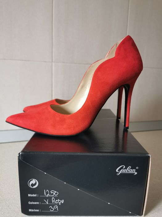Pantofi piele naturala stiletto Guban - rosii