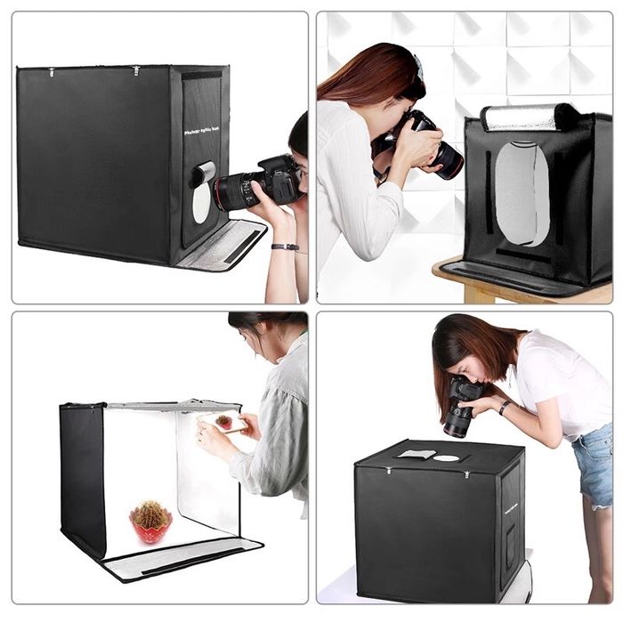 Палатка за продуктова фотография фото кутия професионални снимки LED осветление 60x60 студио за снимки светлинна палатка фотокуб фотобокс за продукти