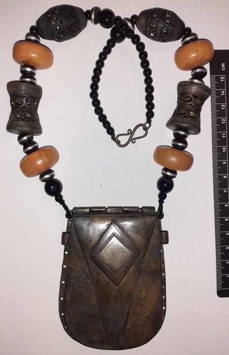 Colier Tribal Tuareg - Amuletă Tcherot, trimetal, Burkina Faso, 400g