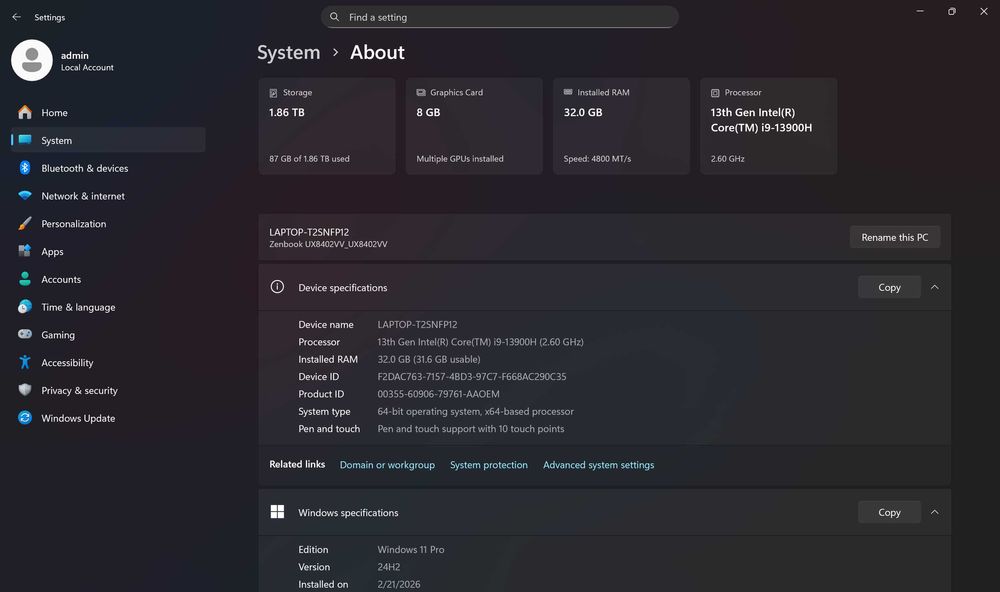 ASUS ZenBook Pro Duo UX8402V 14" сензорен OLED / i9-13900H / RTX 4060 / 32GB / 2TB