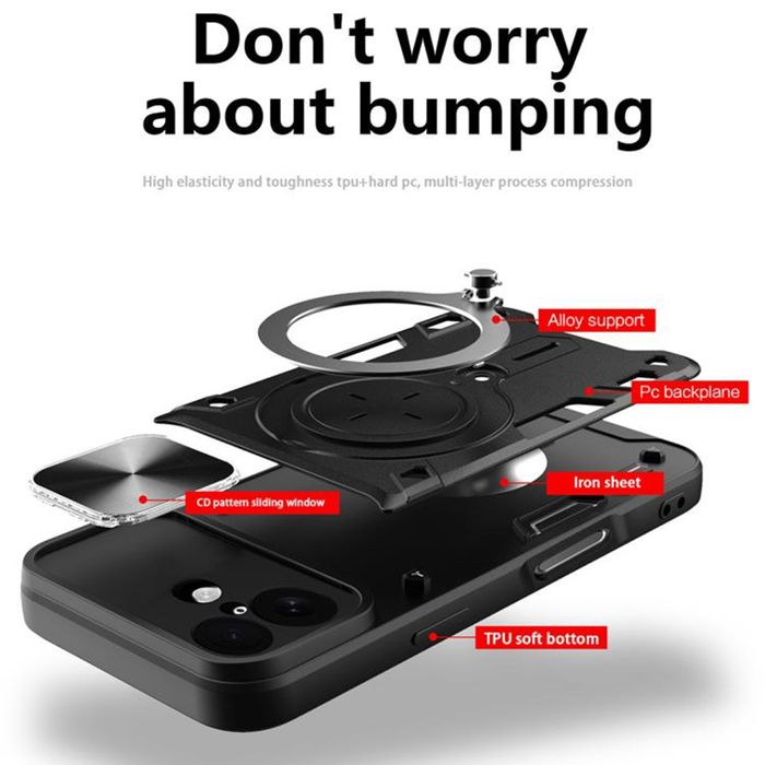 Apple iPhone 17/Pro/Max/Air/GIANT RING Удароустойчив кейс с пръстен