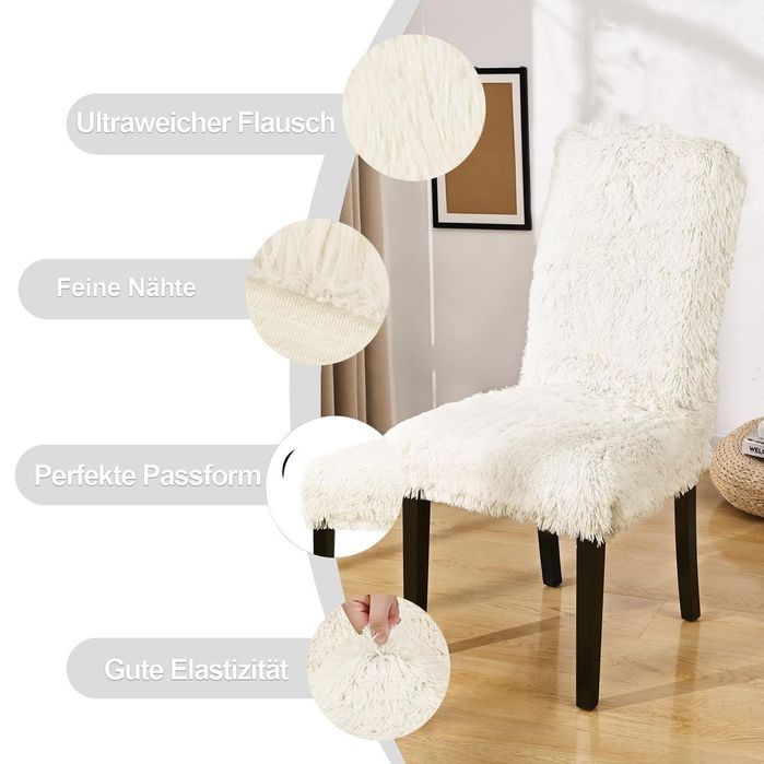 Huse scaun elastice set 4 buc blana pufoasa bej