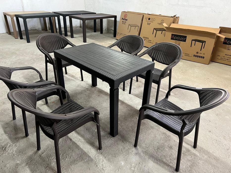 много здрав градински комплект 6 стола и маса 70/120см
