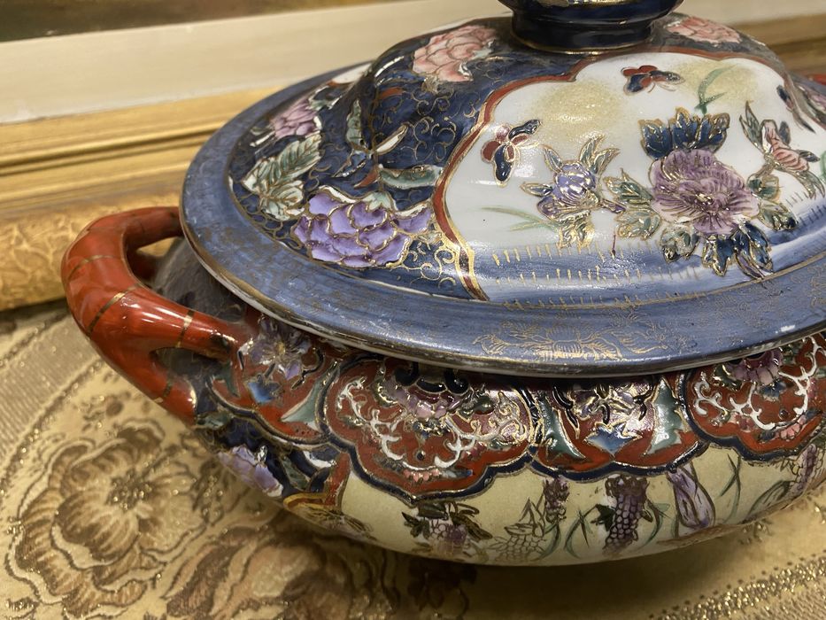 Супник Японска порцеланова купа с капак Satsuma Япония 1920 1930