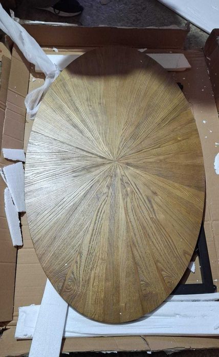 Masa ovala, 110 x 66 x 45.5 cm, dublu blat, lemn masiv, maro