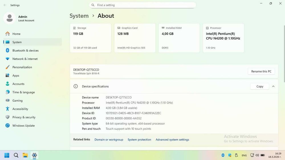 Acer TravelMate Spin B118 N16Q15