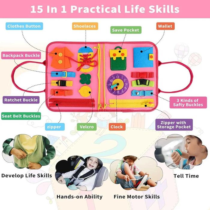 Бизиборд занимателно куфарче книжка Монтесори активна дъска за учене