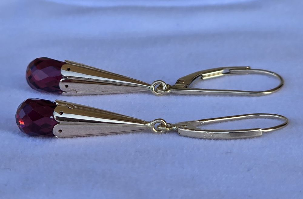 Cercei din aur galben masiv 14k cu granate de Boemia