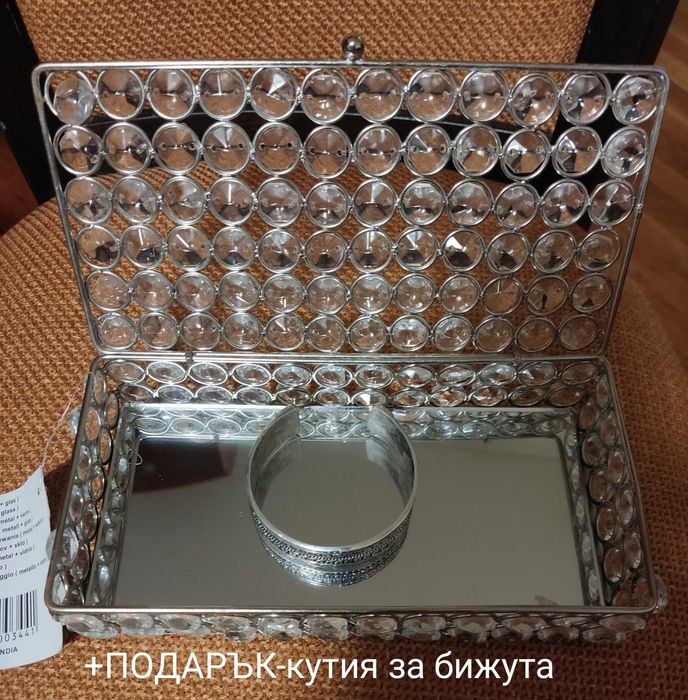 Масивна, сребърна ръчно изработена гривна Индия+подарък кутия