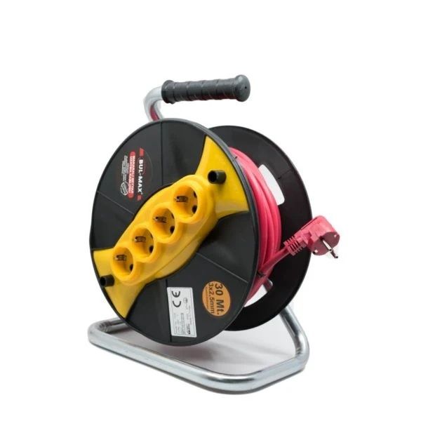 Кабел макара Bul-Max, 30m Удължител с 4 гнезда, 3×2,5 mm, транспортна