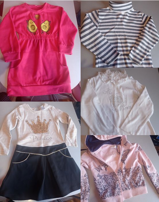 Продаю одежду на девочку. Свитшоты, платья.