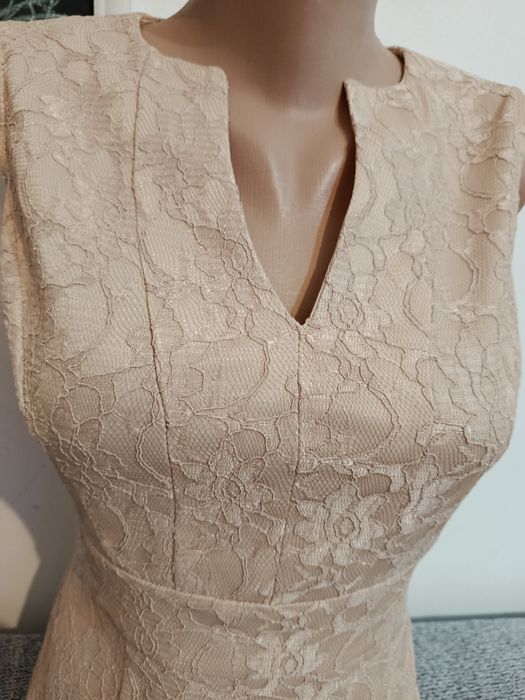 Rochie eleganta dantela crem office Eponge XS  34