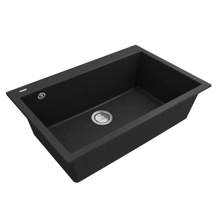 Chiuveta bucatarie granit Neagra + accesorii montaj, 838x559x250 mm