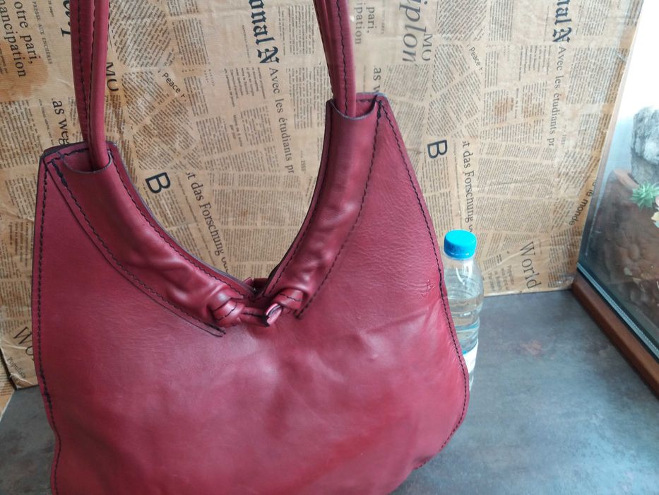 дамска червена чанта,кожена-естествена кожа