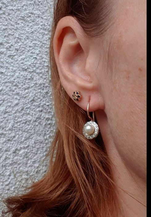 Золотые советские кольцо и серьги с натуральным культивированным жемчу