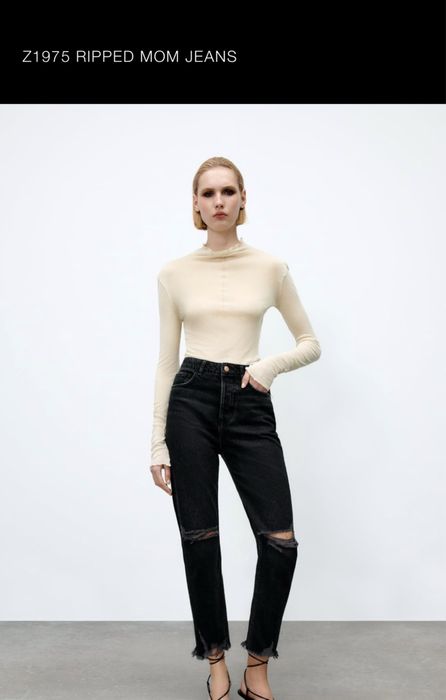 Накъсани черни дънки Zara
