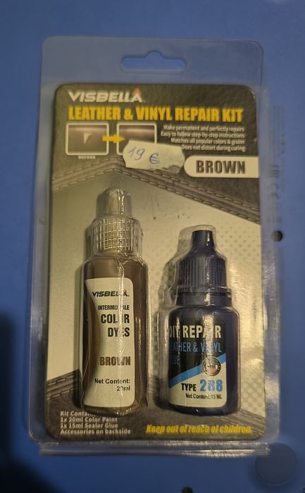 Кафява боя за кожа Visbella - авто седалки, кожени дивани, обувки, чанти