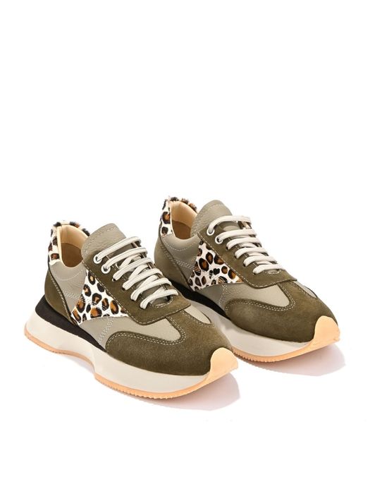 Сникърси каки и бежово с леопардов мотив, маратонки Fabiano