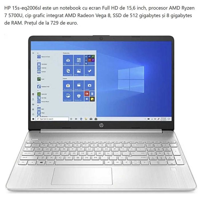Laptop HP 15s eq2006sl AMD Ryzen™ 7 5700U 15.6" 8GB 512GB SSD Sigilat