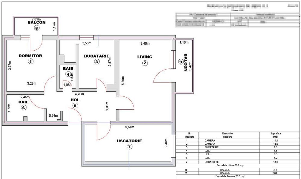 Apartament 3 camere, 2 bai, 2 balcoane, Turnisor, Sibiu