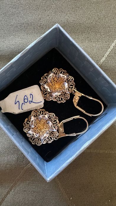 Cercei AUR 14K cu certificat de garantie, model floral, femei