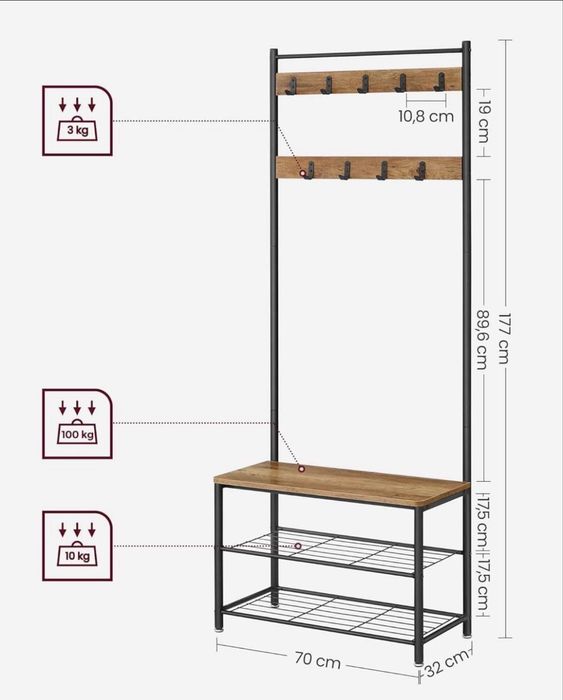 Cuier multifunctional Vasagle dimensiuni 70x32x175 cm