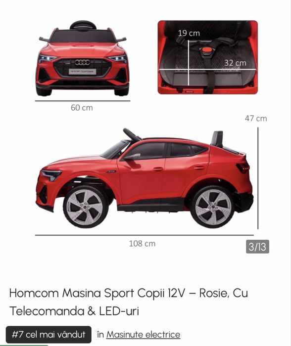 Masinuta electrica copii , Audi E Tron , Rosie