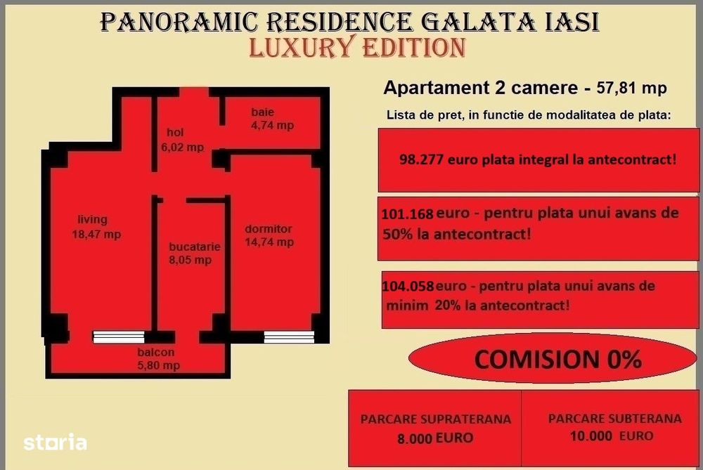 Apartament 2 camere de vanzare in Iasi, Galata, 57,81 mp, bloc nou