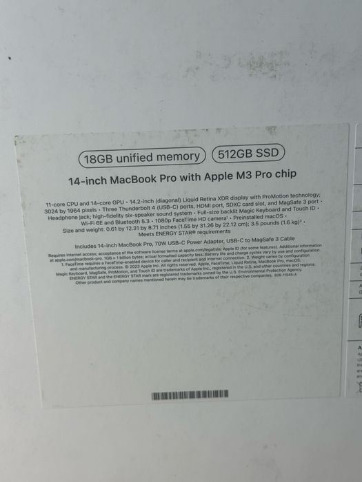 Macbook M3 pro 18/512 gb