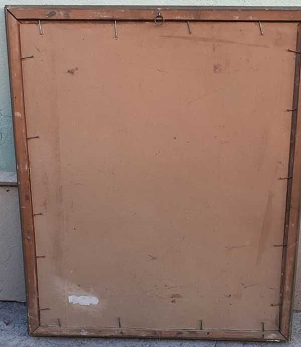 Tablou vechi - carti si liliac - semnat Octav Bancila