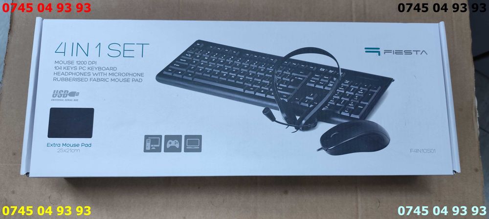 set tastatura mouse casti si pad noi in cutie