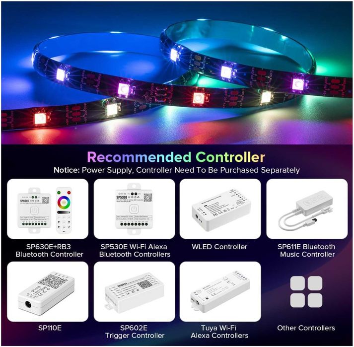 Banda LED RGB-IC adresabilă WS2812B 30 LED/m IP65 – 5m DC5V,CI adresabil individual