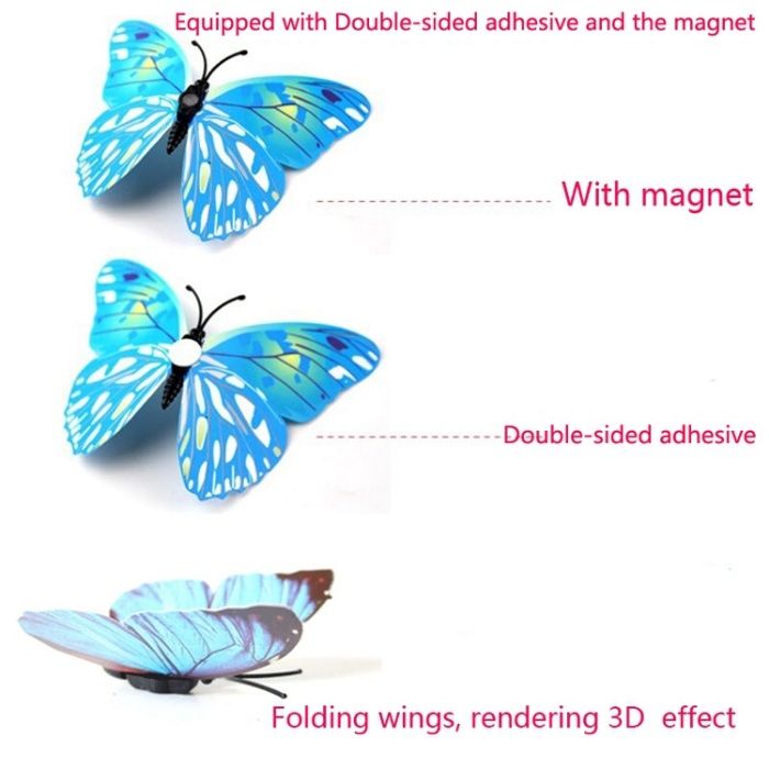 Fluturi decorativi 3D ( 12 buc/set ) diverse culori cu magnet/adeziv