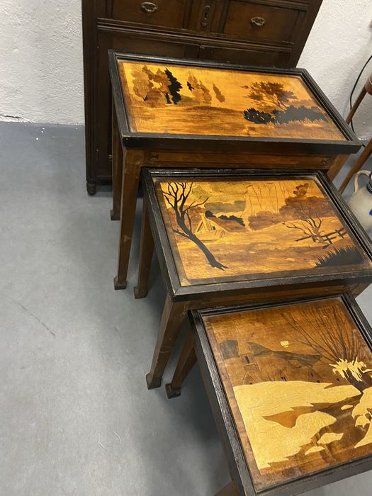 Винтидж помощни масички  3 бр пейзажи 1940 те Западна Европа