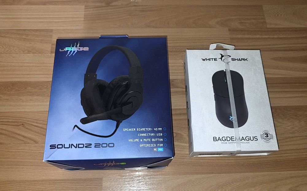Mouse Gaming White Shark Bagdemagus, 7200DPI, Iluminare RGB, Negru / Casti Gaming Hama Urage Soundz 200 v2 pentru PC/PS5/Xbox Series X/S