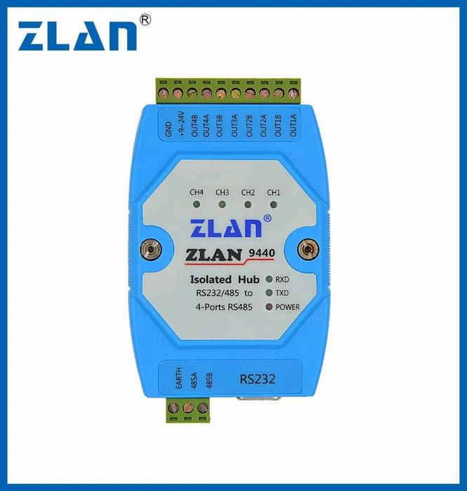 ZLAN9440 4 каналален конвертор RS232 към RS485