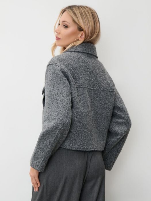 Дамско късо сиво палто букле