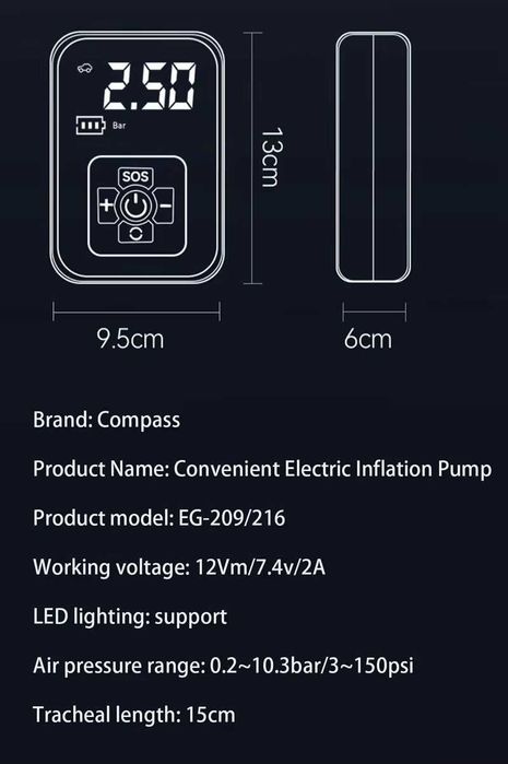 Compresor auto portabil, baterie