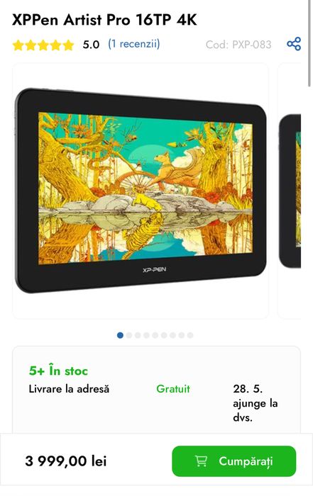 Tableta grafica XPPen Artist Pro 16TP 4K, sigilata transport inclus