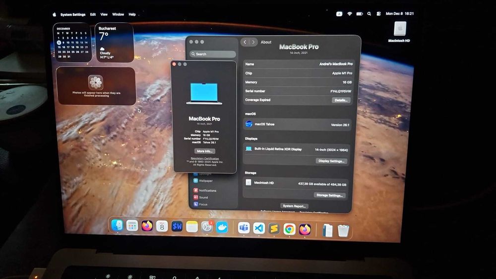 Macbook PRO 14" M1 16GB/512SSD