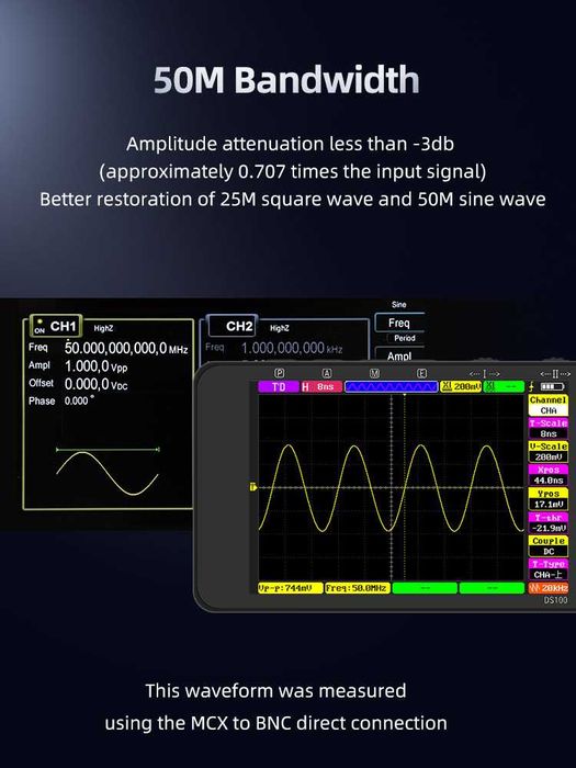 Alientek DS100  50Mhz 250M 3.5IPS Двуканален  осцилоскоп с генератор