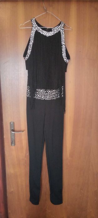 Salopeta neagra eleganta cu franjuri
