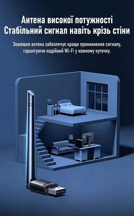 i-Fi адаптер USB 2.0 Wi-Fi 6 AX300 2.4 ГГц 286 Мбіт/с зовнішня антена
