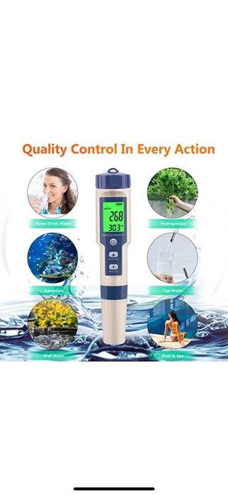 Tester apa 5 in 1, PH, TDS, temperatura, EC si salinitate , ecran LCD