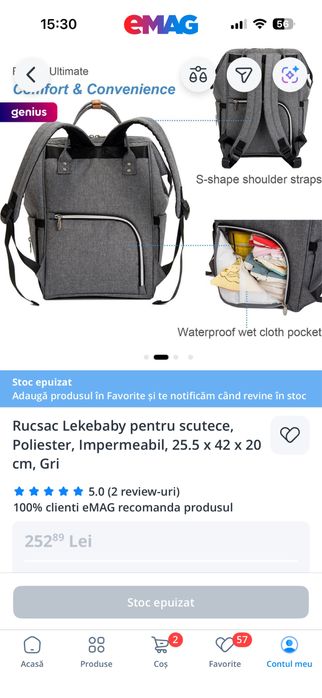 Rucsac Lekebaby pentru scutece, impermeabil