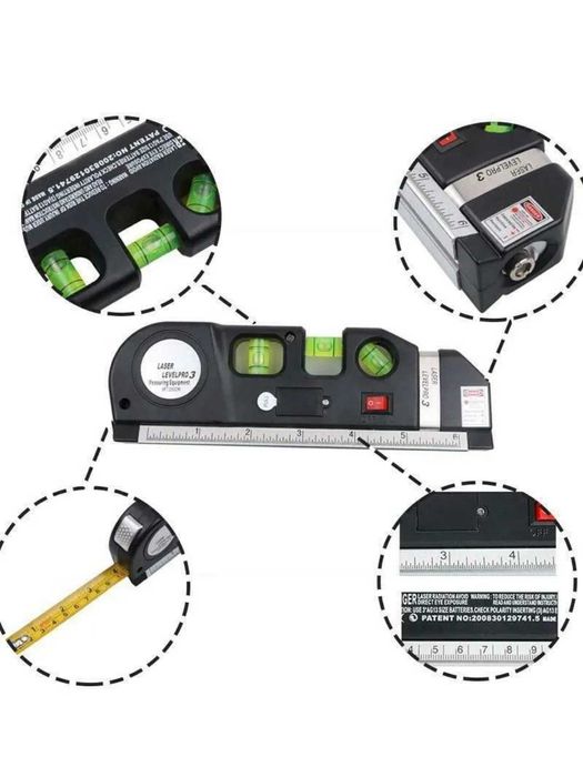 Лазерный уровень 4 в 1: лазер, линейка, рулетка, пузырьковый уровень